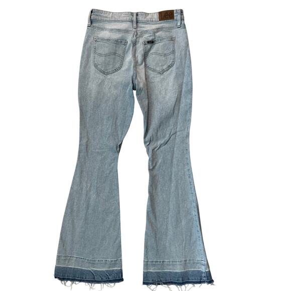 Lee Vintage Modern Stretch High Rise Ombre Flare Frayed Hem Jeans Size 4 - Picture 2 of 8